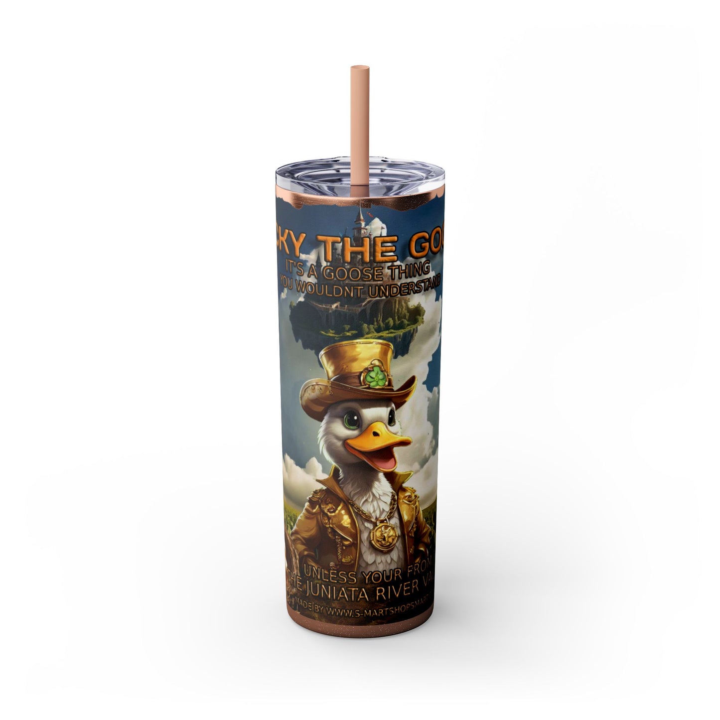 Lucky The Goose Skinny Tumbler with Straw, 20oz