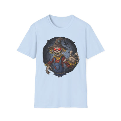 Spooky Scarecrow T-Shirt, Halloween Shirt, Scary Graphic Tee, Unisex Softstyle T-Shirt, Fall Fashion, Gift for Horror Fans