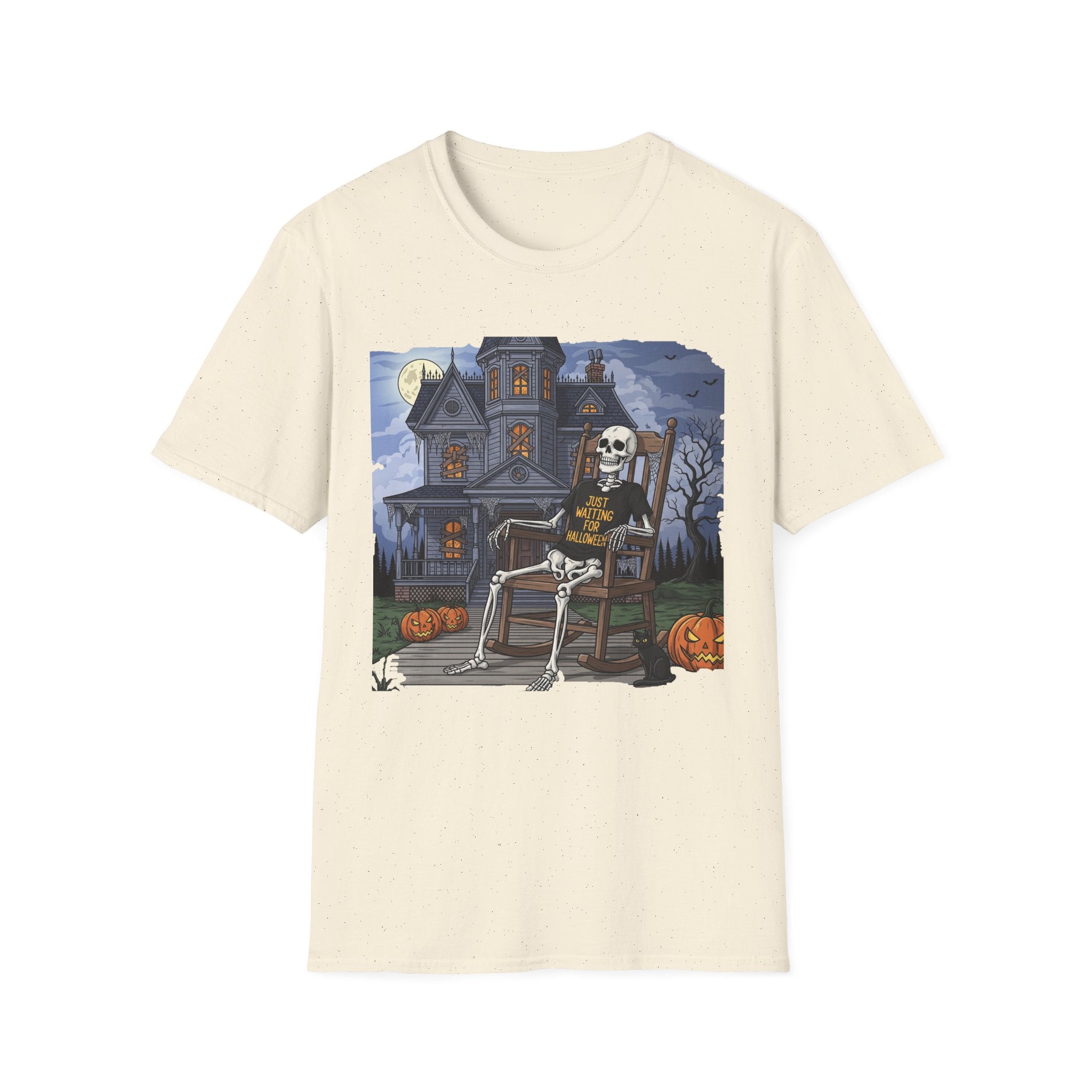 Just Waiting For Halloween Graphic Tee, Unisex Softstyle T-Shirt, Spooky Season Outfit, Perfect for Halloween Parties, Autumn Vibes, Casual Wear