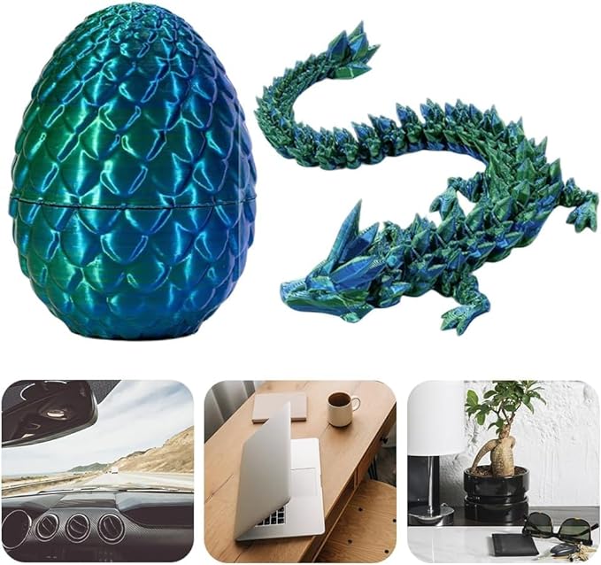 3D Printed Dragon In Egg,Full Articulated Dragon Crystal Dragon With Dragon Egg,Flexible Joints Home Decor Executive Desk Toys,Home Office Decor Executive Desk Toys For Autism ADHD