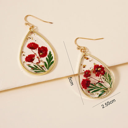 Drop-shaped Epoxy Leaf-shaped Flowers Earrings