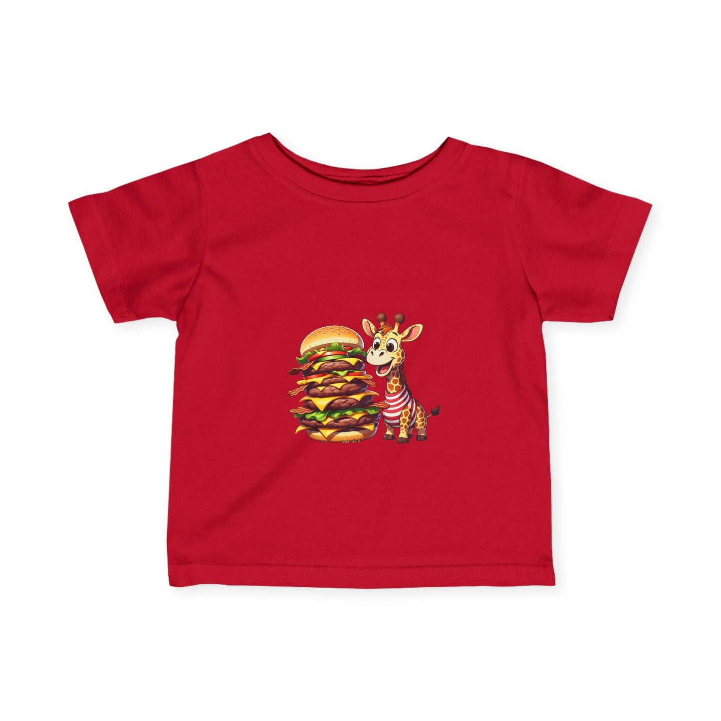 Cute Giraffe Eating Super Burger Infant Tee - Adorable Baby T-Shirt for Food Lovers