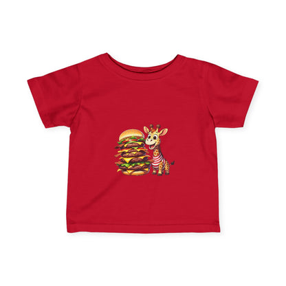 Cute Giraffe Eating Super Burger Infant Tee - Adorable Baby T-Shirt for Food Lovers