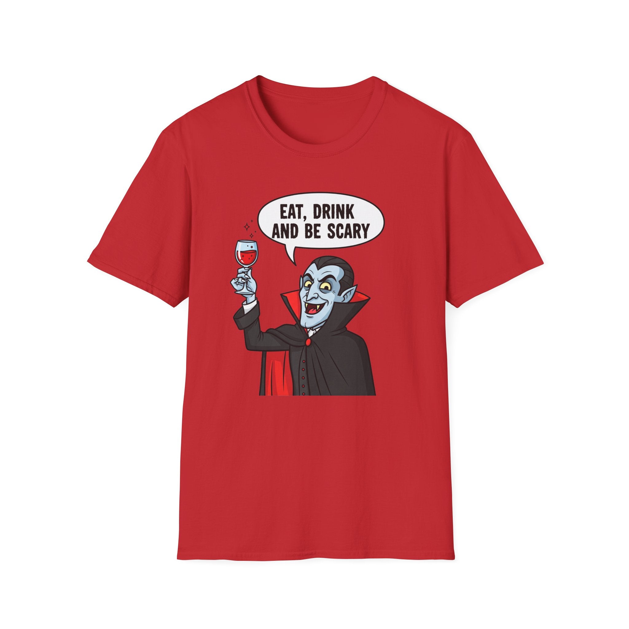 Halloween Vampire Eat Drink Be Scary T-Shirt, Unisex Cotton Tee, Spooky Graphic Tee, Costume Party Shirt, Gift for Halloween Lovers, Eat Drink Be Scary