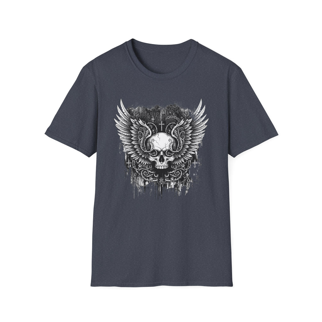 Gothic Winged Skull T-Shirt | Unisex Graphic Tee for Music Lovers, Halloween, Casual Wear, Gift for Him & Her