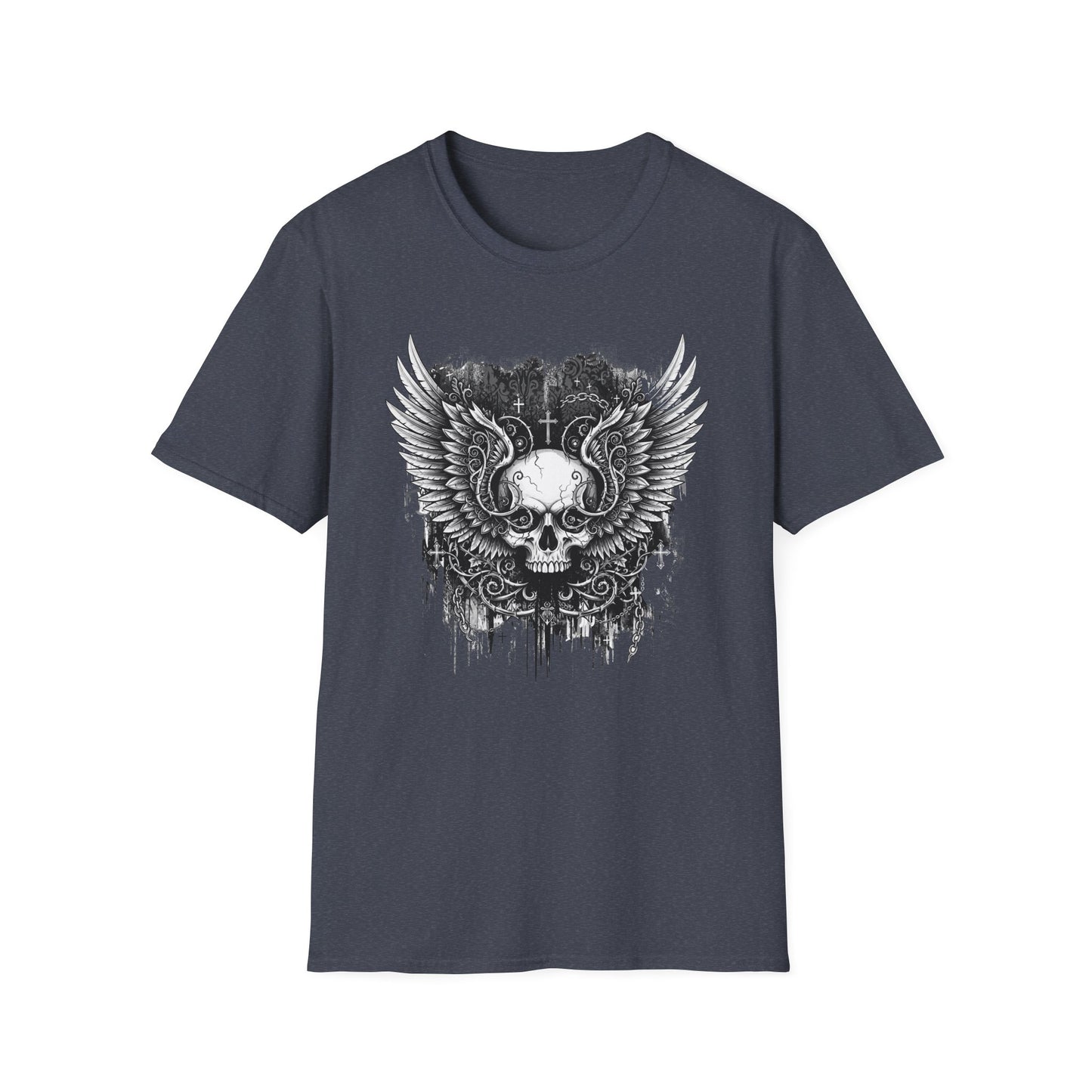 Gothic Winged Skull T-Shirt | Unisex Graphic Tee for Music Lovers, Halloween, Casual Wear, Gift for Him & Her