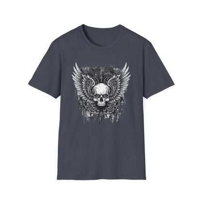 Gothic Winged Skull T-Shirt | Unisex Graphic Tee for Music Lovers, Halloween, Casual Wear, Gift for Him & Her