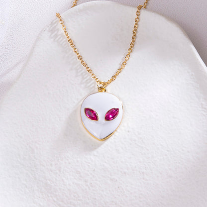 Halloween Vintage Enamel Alien Face Pendant Necklace