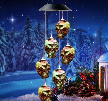 Solar Wind Chimes Skull Pumpkin Lantern Outdoor Garden Halloween Decoration Light