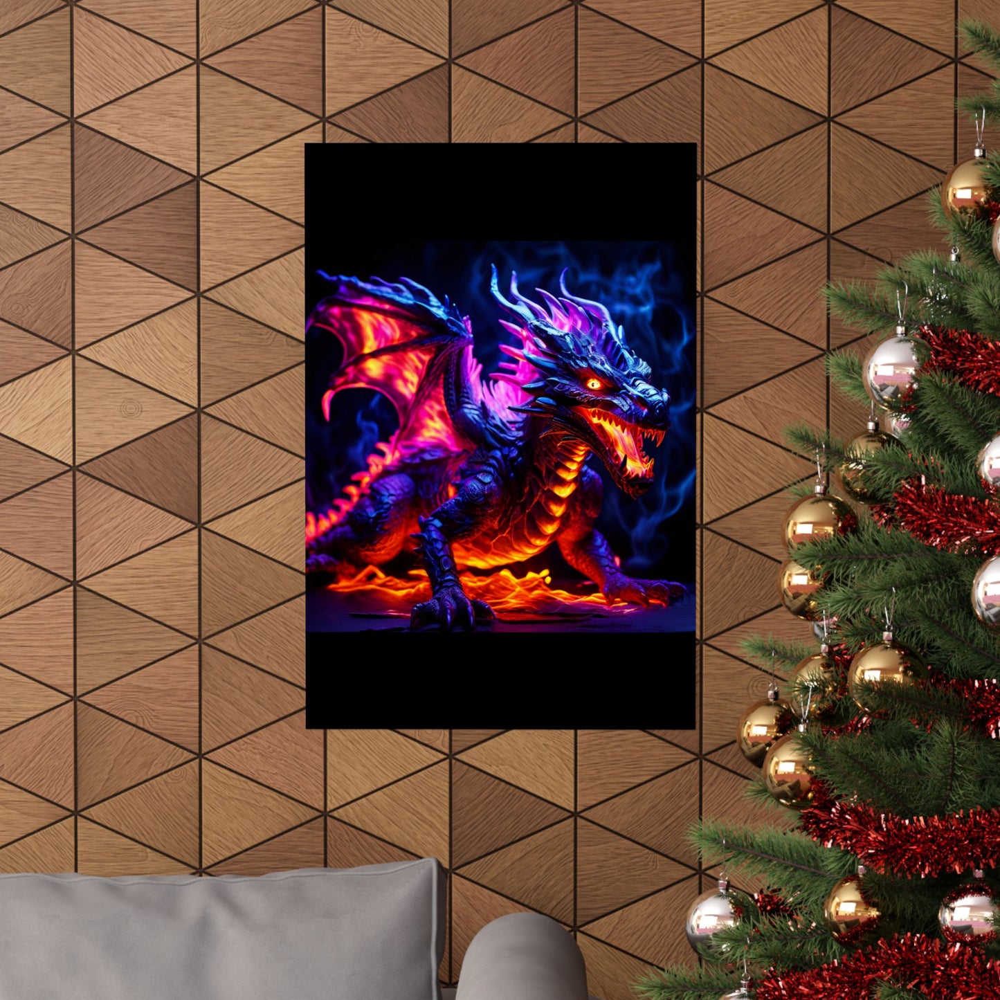 UV Black Light Reactive Neon Glow Dragon Matte Vertical Posters