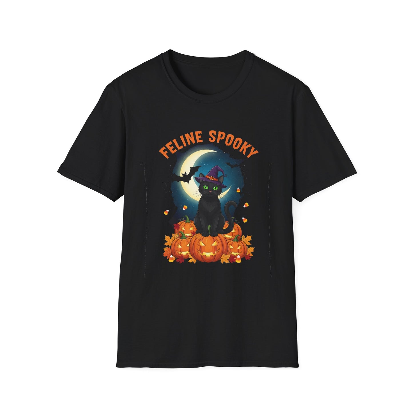 Feline Spooky T-Shirt, Halloween Cat Tee, Unisex Graphic Shirt, Cute Spooky Shirt, Cat Lover Gift, Autumn Fashion
