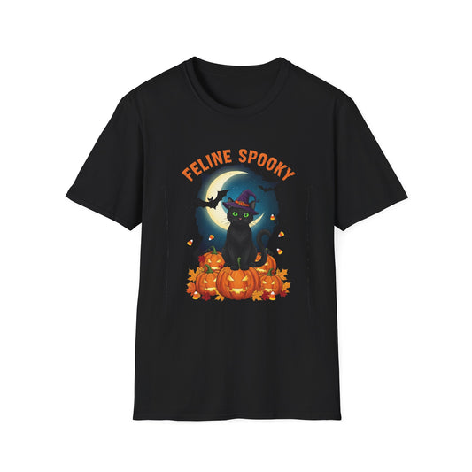 Feline Spooky T-Shirt, Halloween Cat Tee, Unisex Graphic Shirt, Cute Spooky Shirt, Cat Lover Gift, Autumn Fashion