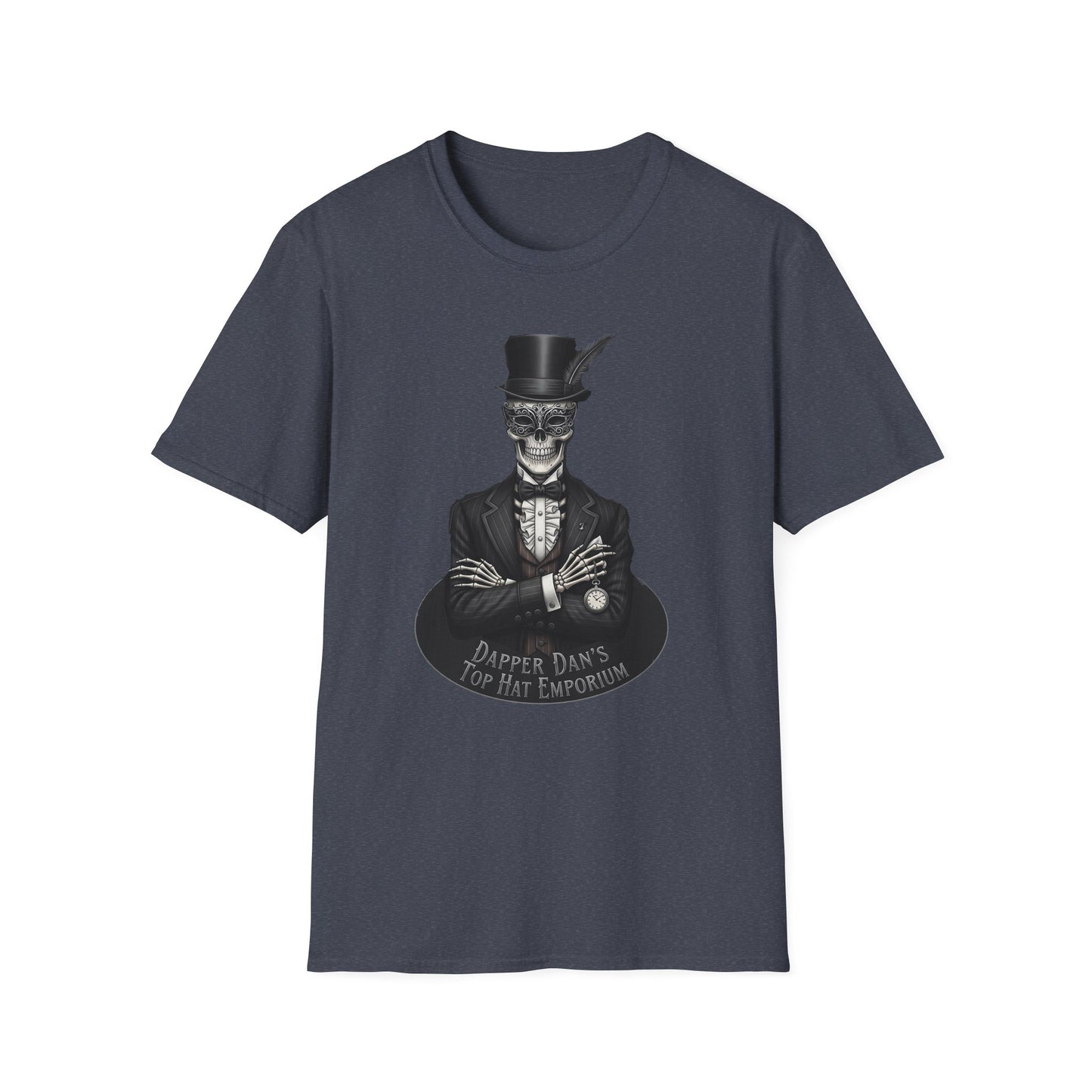 Dapper Dans Top Hat Emporium T-Shirt, Skeleton Shirt, Unisex Graphic Tee, Halloween Apparel, Unique Gift for Goth Style