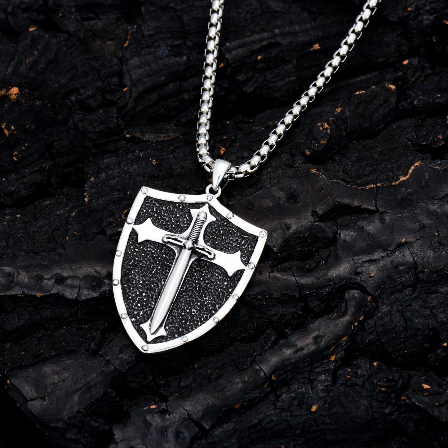 Knights Templar Shield Necklace in Sterling Silver Pendants Necklace for Men