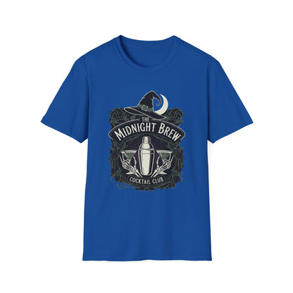 Midnight Brew Cocktail Club T-Shirt | Unisex Softstyle Tee, Barware Lovers Gift, Cocktail Party Attire, Fun Drinking Shirt, Night Out Wear
