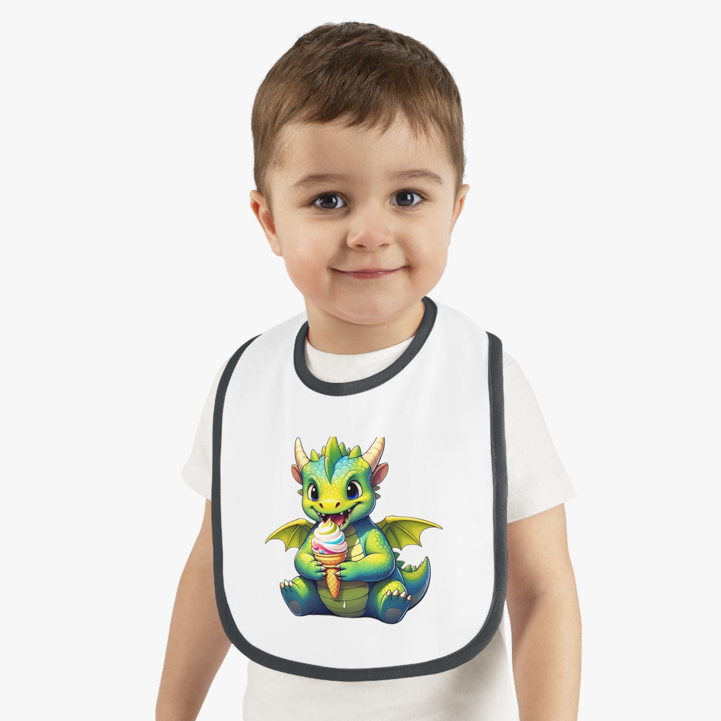 Cute Dragon Baby Bib with Contrast Trim - Perfect for Mealtime Fun