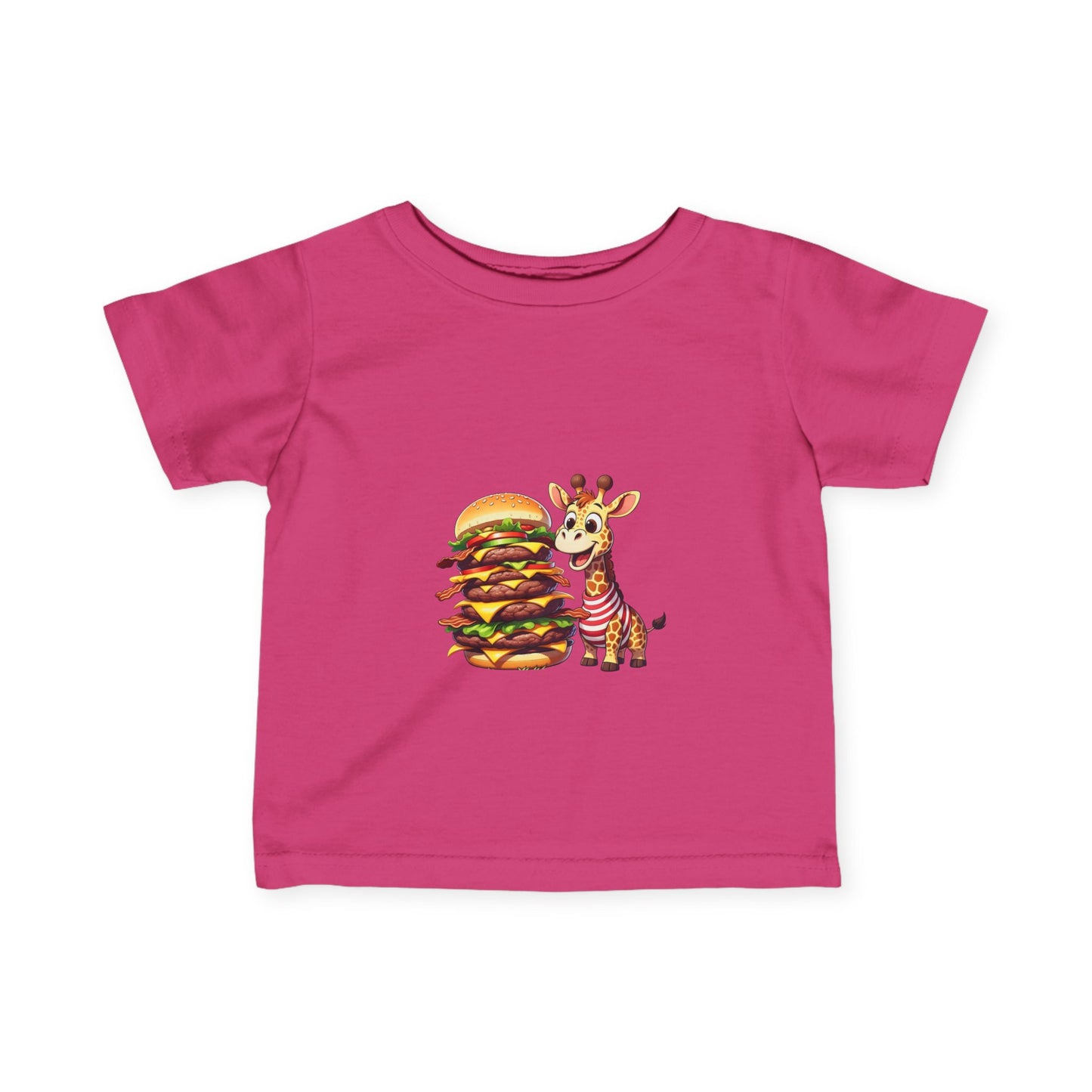 Cute Giraffe Eating Super Burger Infant Tee - Adorable Baby T-Shirt for Food Lovers