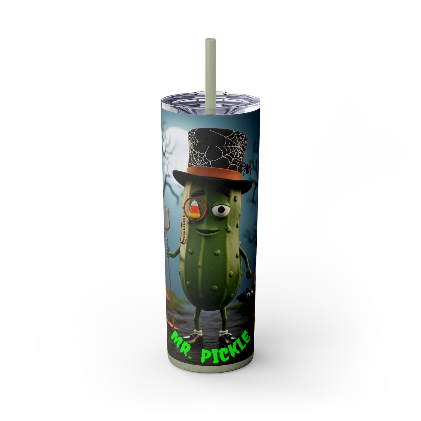Halloween Mr. Pickle Tumbler, 20oz Skinny Tumbler with Straw, Fun for Parties, Trick or Treat, Kids Gift, Spooky Decor