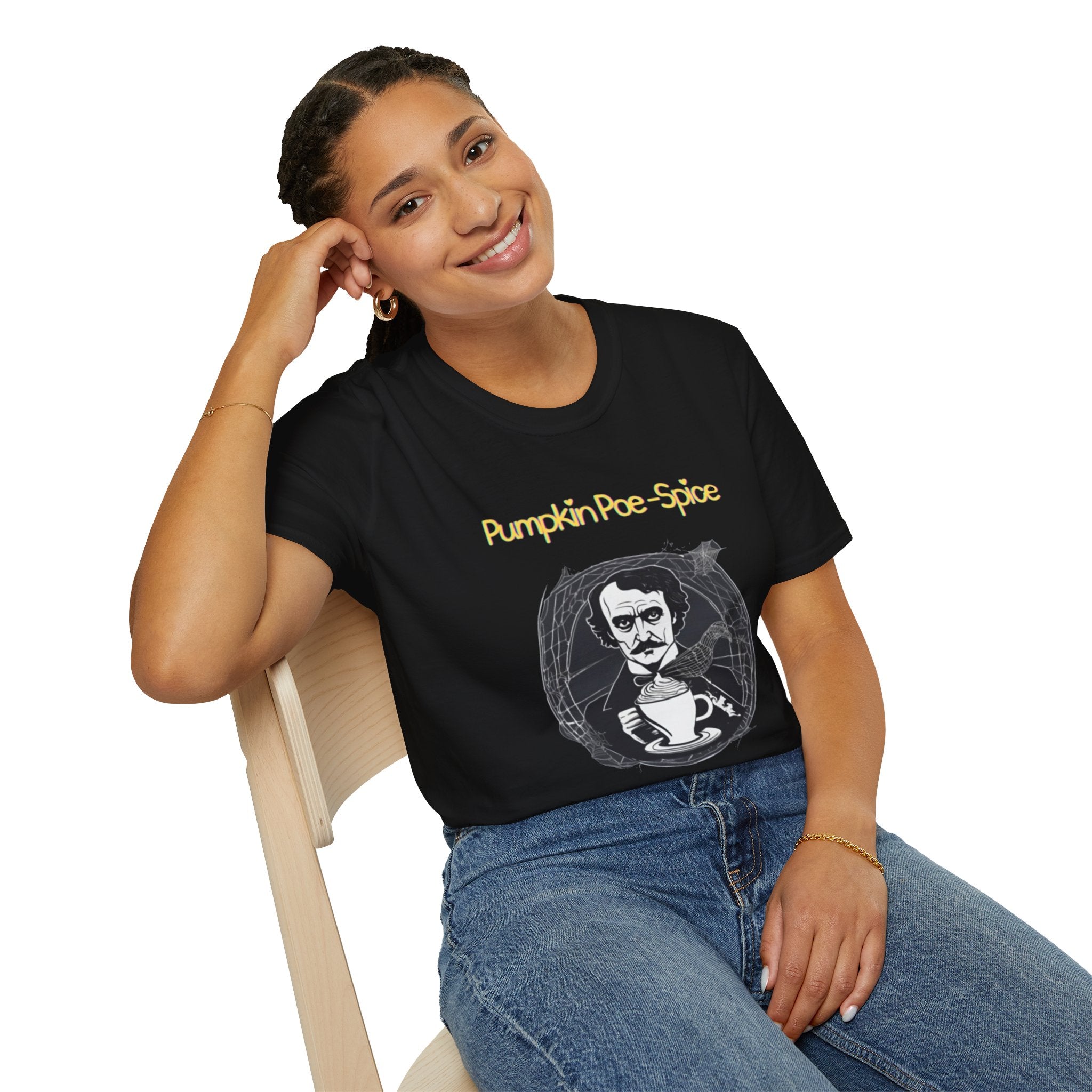 Pumpkin Poe-Spice Unisex Softstyle T-Shirt, Autumn Tee, Edgar Allan Poe Fans, Halloween Gift, Cozy Fall Apparel, Literary T-Shirt