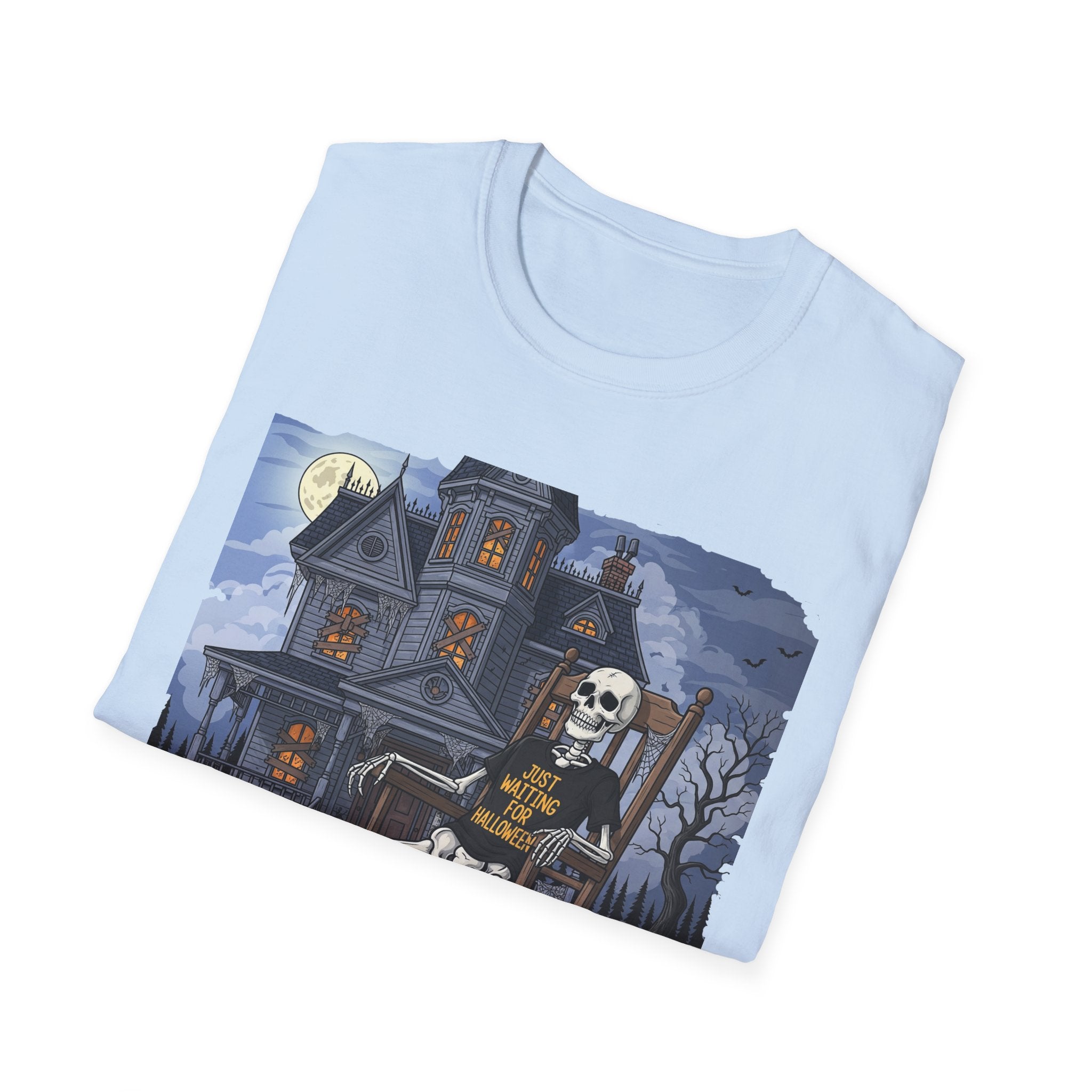 Just Waiting For Halloween Graphic Tee, Unisex Softstyle T-Shirt, Spooky Season Outfit, Perfect for Halloween Parties, Autumn Vibes, Casual Wear