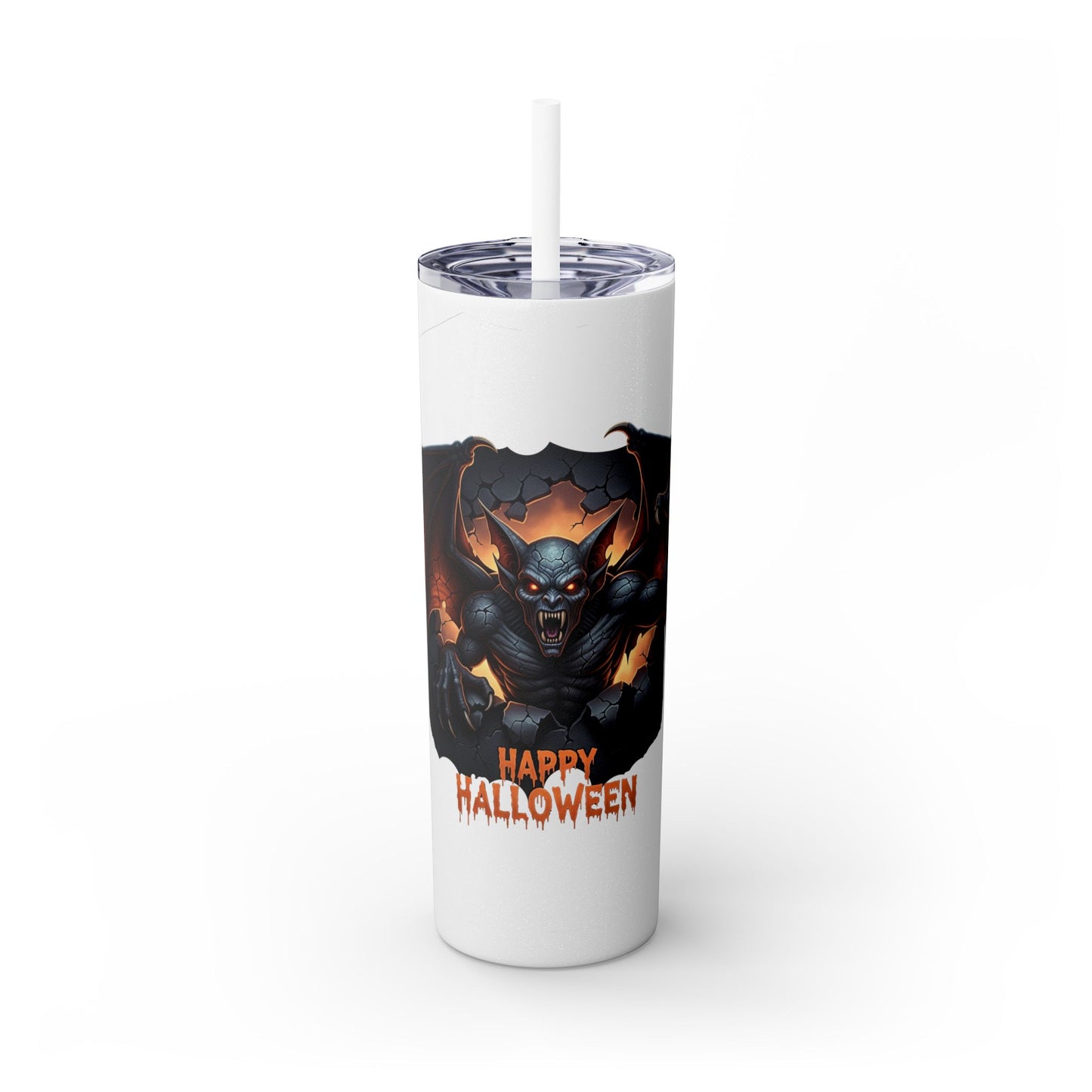 Halloween Gargoyle Skinny Tumbler with Straw, Spooky Drinkware, Perfect for Parties, Fall Decor, Trick or Treat Gifts
