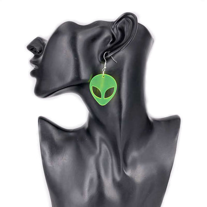 Transparent Fluorescent Green Alien Earrings