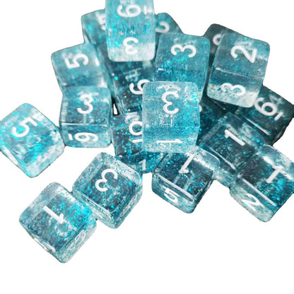 Transparent Light Blue 6 Sided Dice Set