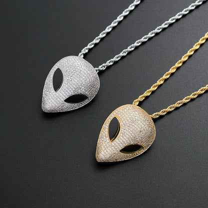 Alien Mask Pendant Micropaved Zircon Necklace