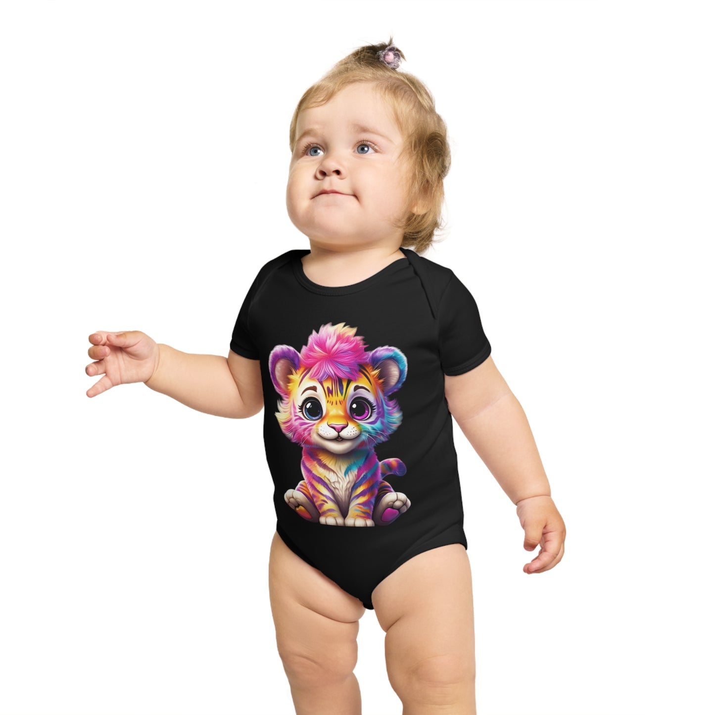 Cute Baby Animal Bodysuit with Colorful Tiger and Butterfly Designs