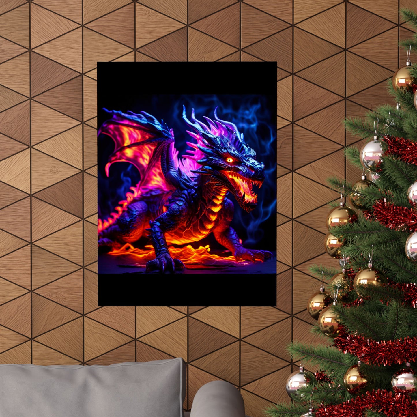 UV Black Light Reactive Neon Glow Dragon Matte Vertical Posters