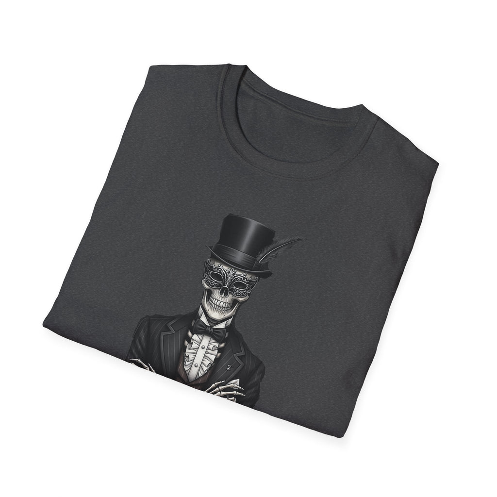 Dapper Dans Top Hat Emporium T-Shirt, Skeleton Shirt, Unisex Graphic Tee, Halloween Apparel, Unique Gift for Goth Style