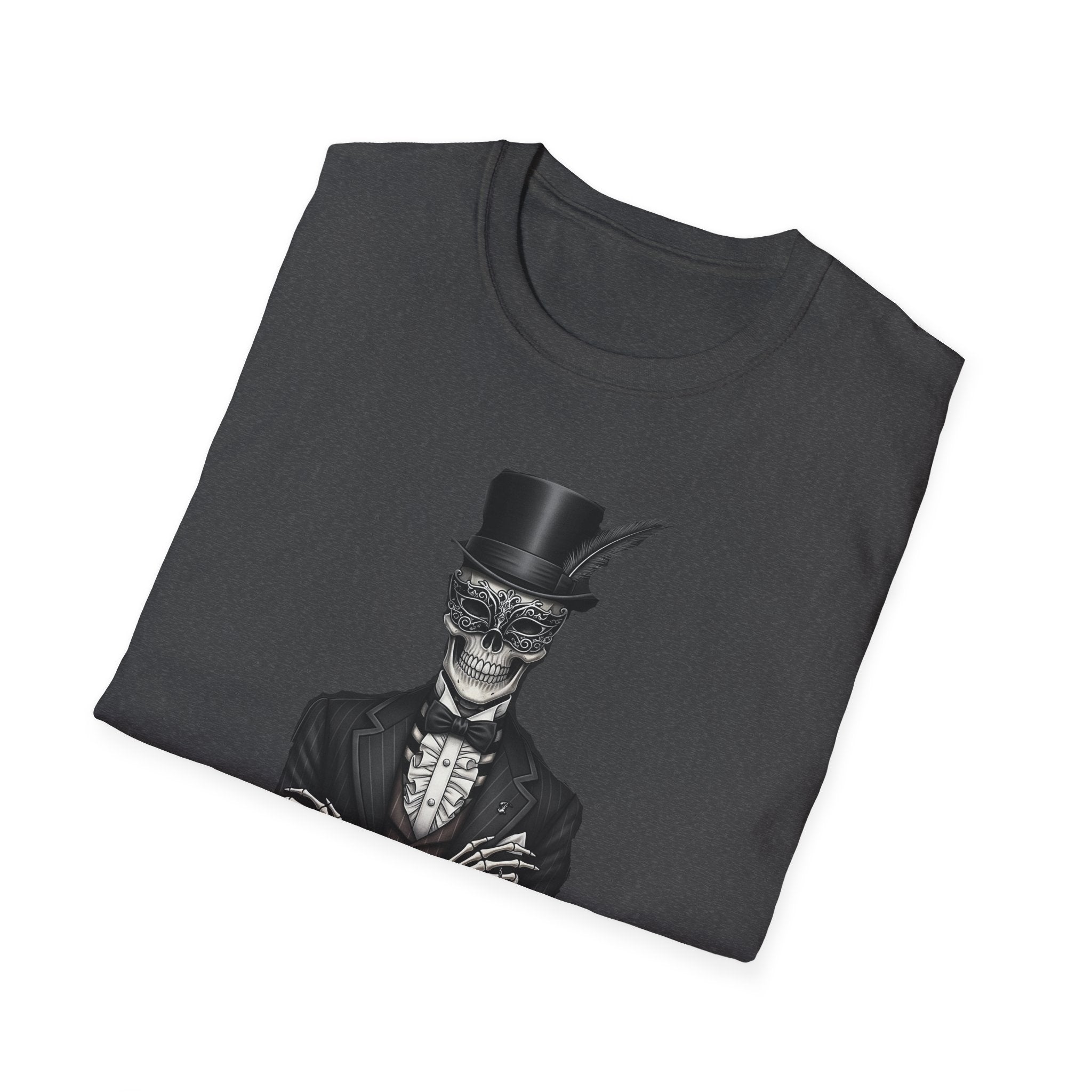 Dapper Dans Top Hat Emporium T-Shirt, Skeleton Shirt, Unisex Graphic Tee, Halloween Apparel, Unique Gift for Goth Style