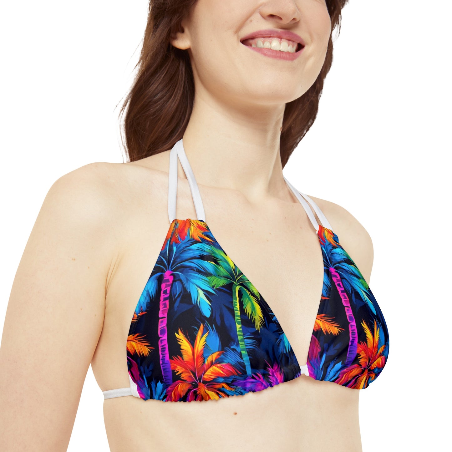 Dark Rainbow Palm Strappy Triangle Bikini Top (AOP)