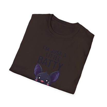 Cute I'm Just A Little Batty Graphic Tee, Funny Halloween T-Shirt, Gift for Bat Lovers, Unisex Softstyle Shirt, Quirky Casual Wear
