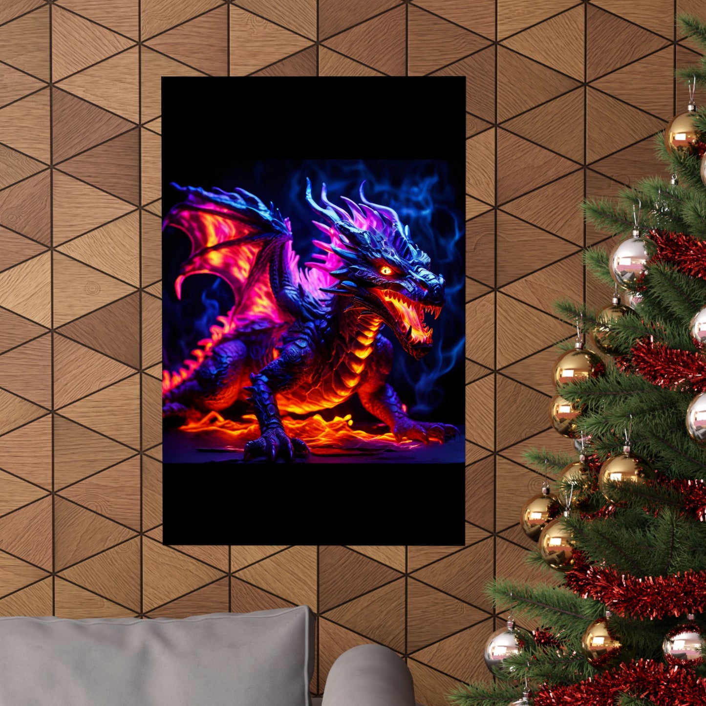 UV Black Light Reactive Neon Glow Dragon Matte Vertical Posters