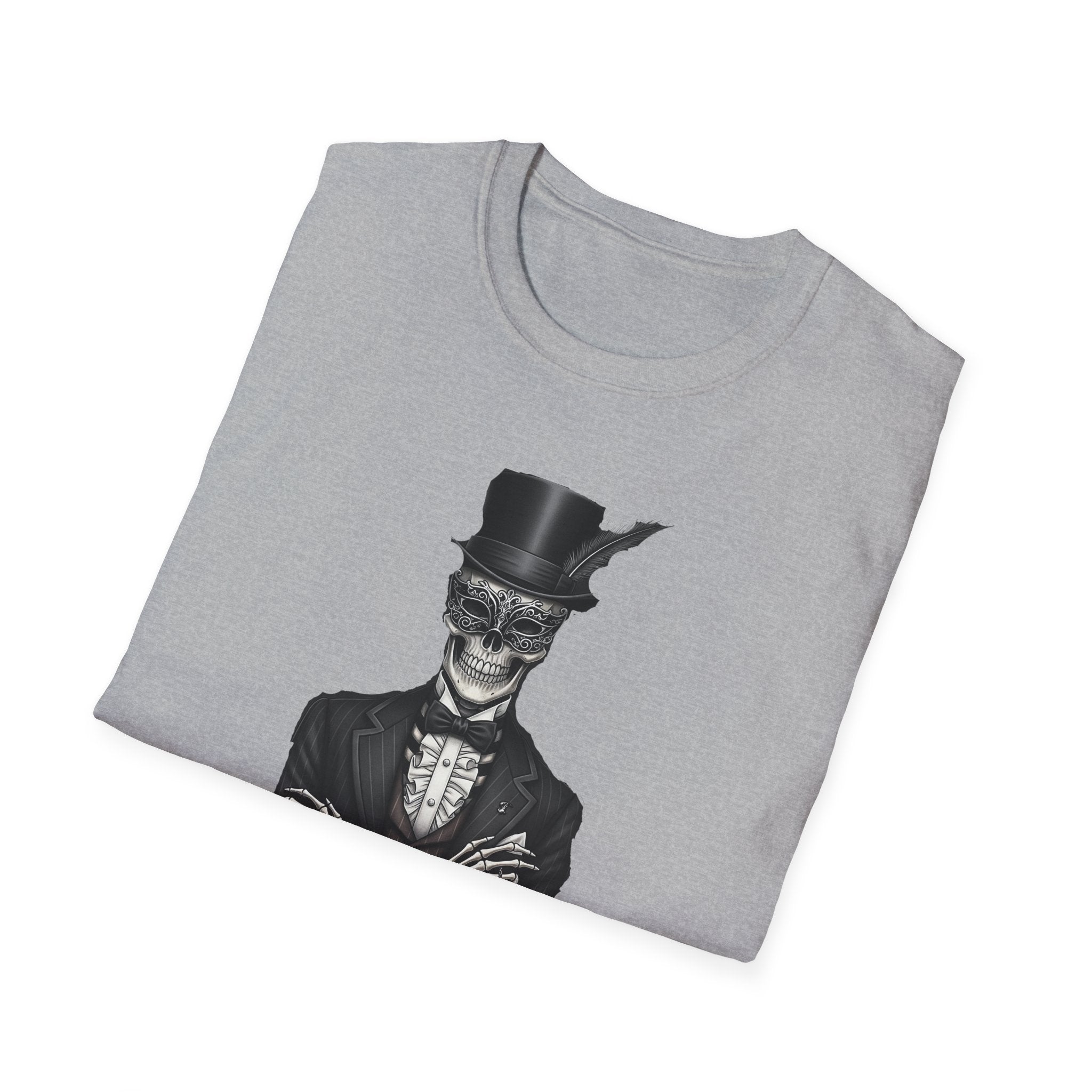 Dapper Dans Top Hat Emporium T-Shirt, Skeleton Shirt, Unisex Graphic Tee, Halloween Apparel, Unique Gift for Goth Style