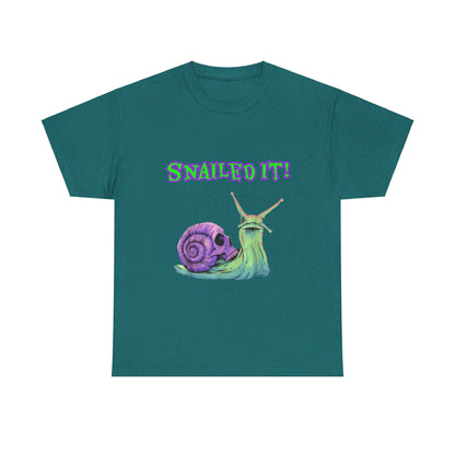 Snail Themed Unisex Heavy Cotton Tee - "Snailed It!" T-Shirt for Fun Loving Individuals