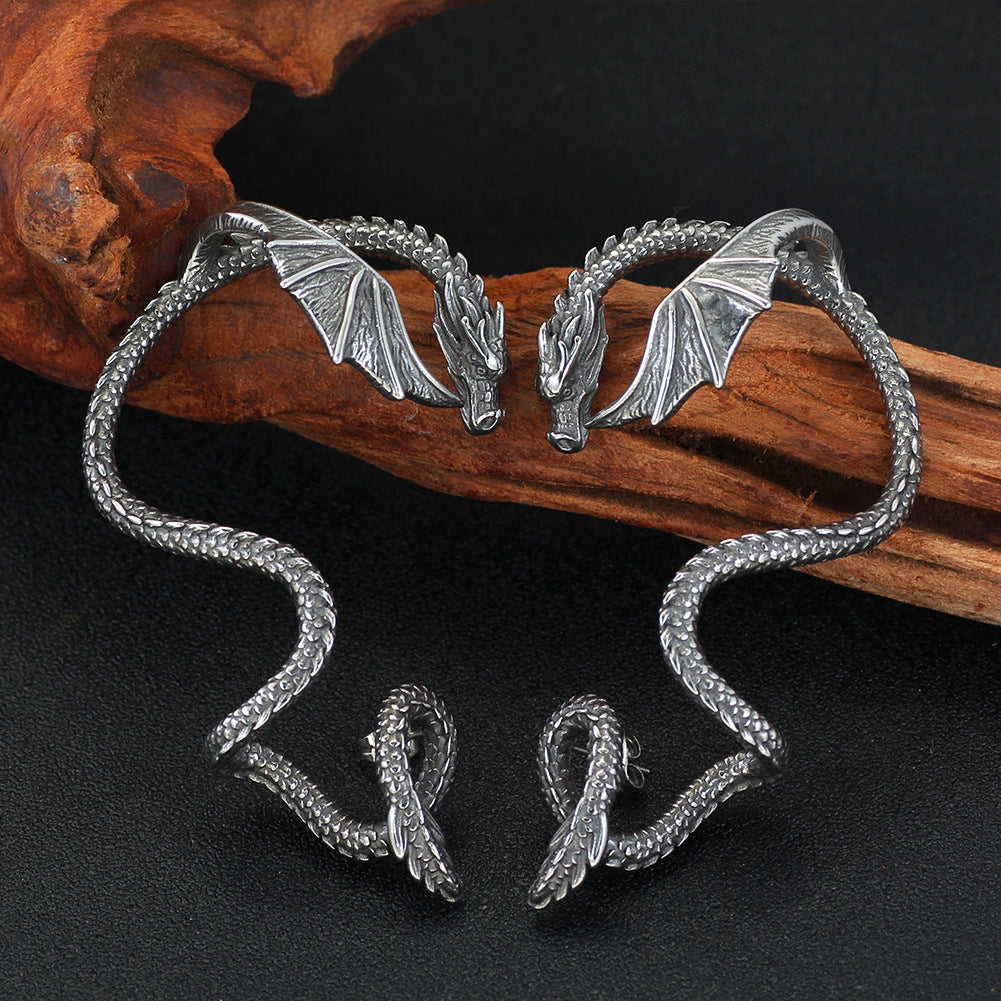 Stainless Steel Dragon Retro Punk Gothic Dragon Earrings