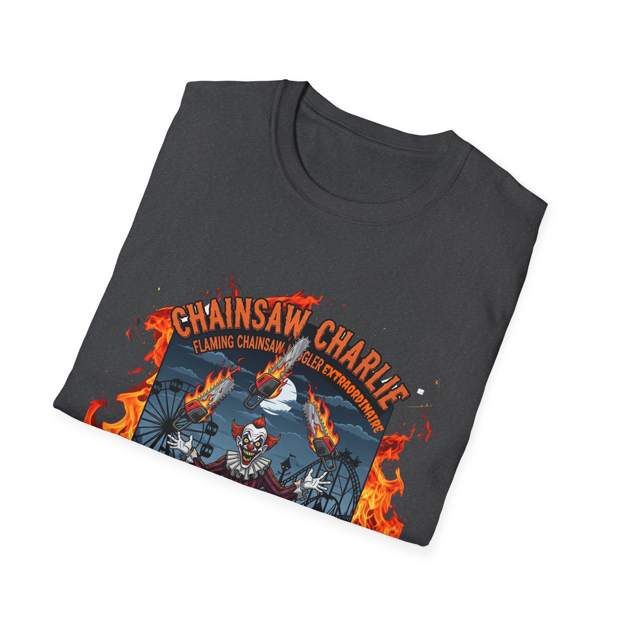 Unisex Graphic Tee - Chainsaw Charlie Halloween Shirt, Spooky T-Shirt for Costume Parties, Vintage Horror Apparel, Unisex Softstyle [...]