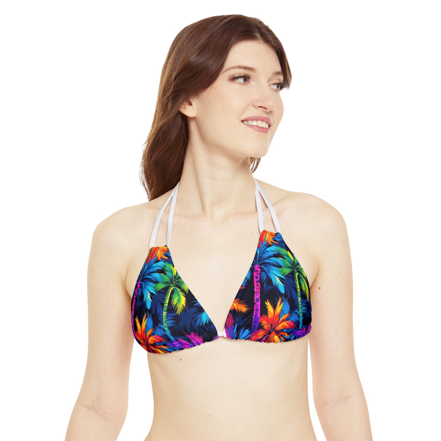 Dark Rainbow Palm Strappy Triangle Bikini Top (AOP)