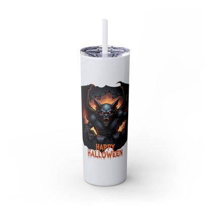 Halloween Gargoyle Skinny Tumbler with Straw, Spooky Drinkware, Perfect for Parties, Fall Decor, Trick or Treat Gifts