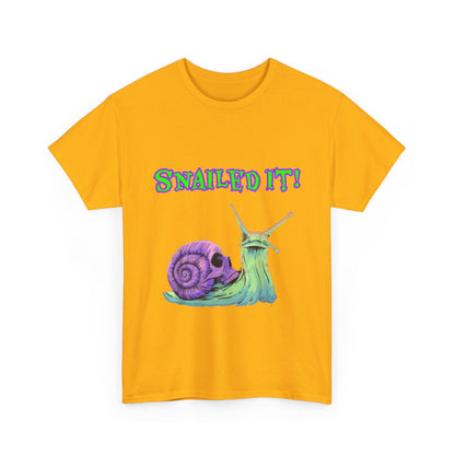 Snail Themed Unisex Heavy Cotton Tee - "Snailed It!" T-Shirt for Fun Loving Individuals