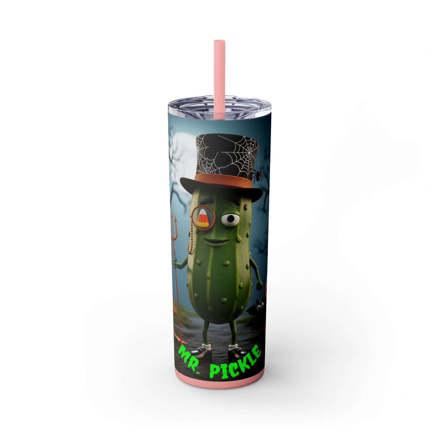 Halloween Mr. Pickle Tumbler, 20oz Skinny Tumbler with Straw, Fun for Parties, Trick or Treat, Kids Gift, Spooky Decor