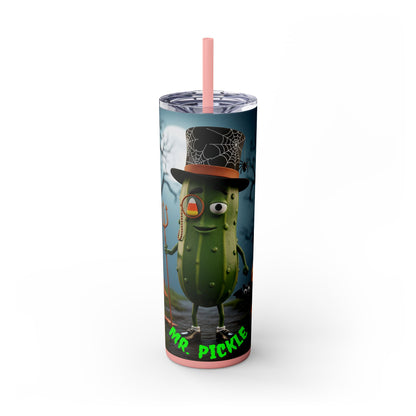Halloween Mr. Pickle Tumbler, 20oz Skinny Tumbler with Straw, Fun for Parties, Trick or Treat, Kids Gift, Spooky Decor