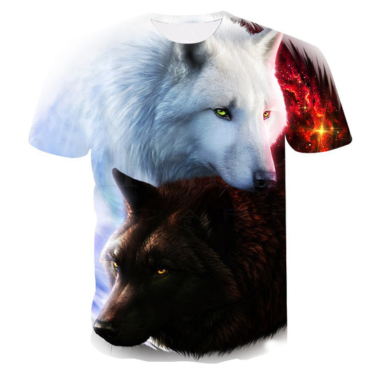 Couple 3D Short Sleeve T-shirt Print Animal White Wolf Black Wolf