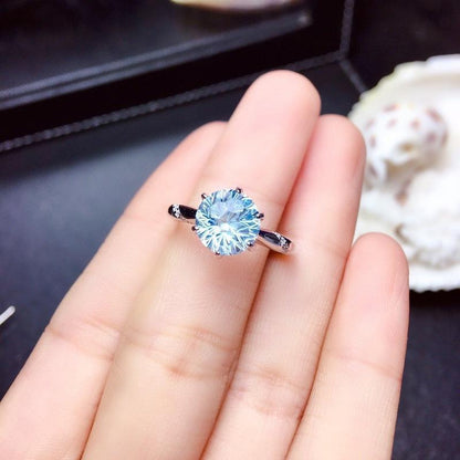 Natural Fireworks Cutter Sky Blue Topaz Ring