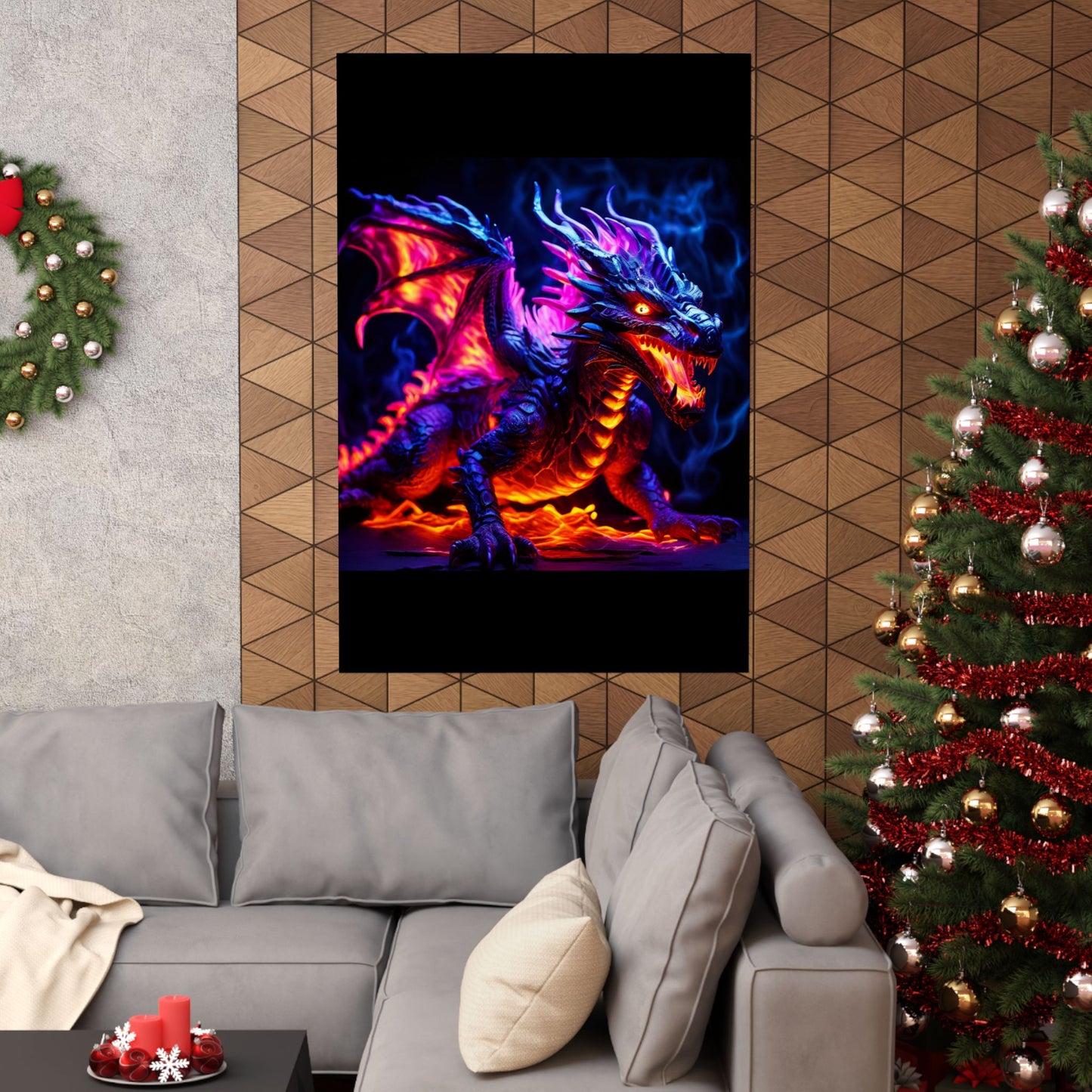 UV Black Light Reactive Neon Glow Dragon Matte Vertical Posters