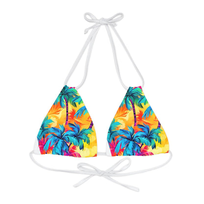 Rainbow Palm Strappy Triangle Bikini Top (AOP)