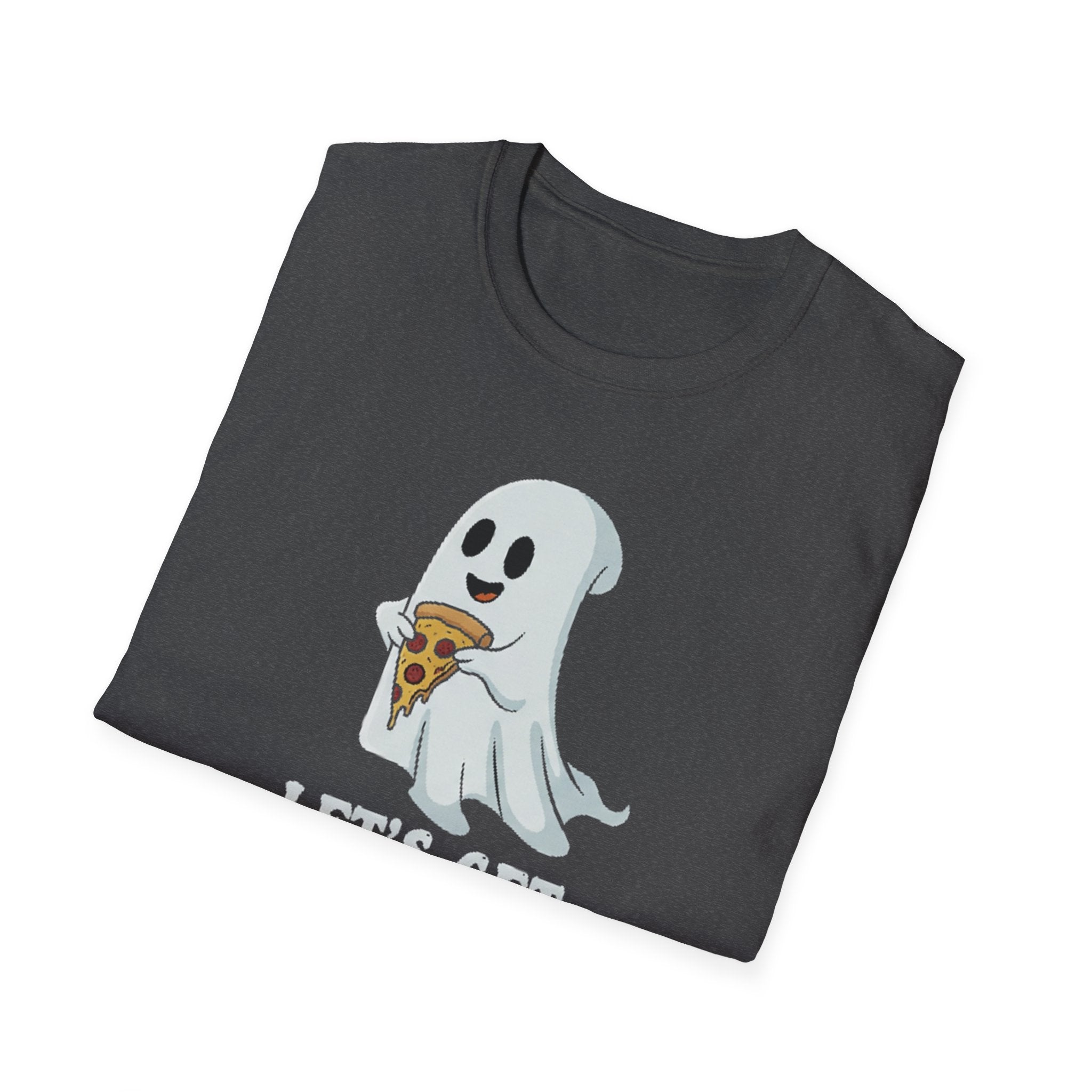 Spooky Pizza T-Shirt, Cute Halloween Shirt, Ghost Graphic Tee, Unisex Casual Wear, Gifts for Halloween Lovers