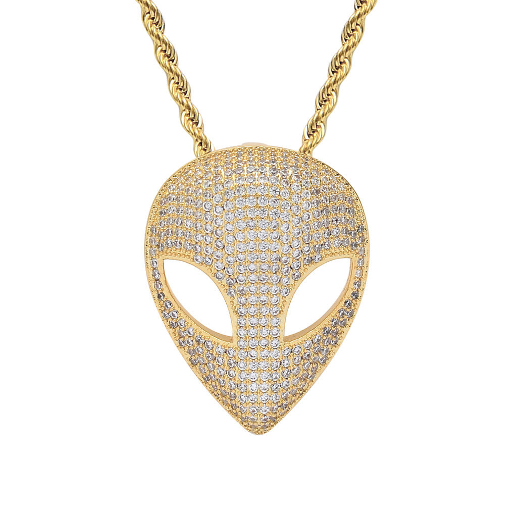 Alien Mask Pendant Micropaved Zircon Necklace